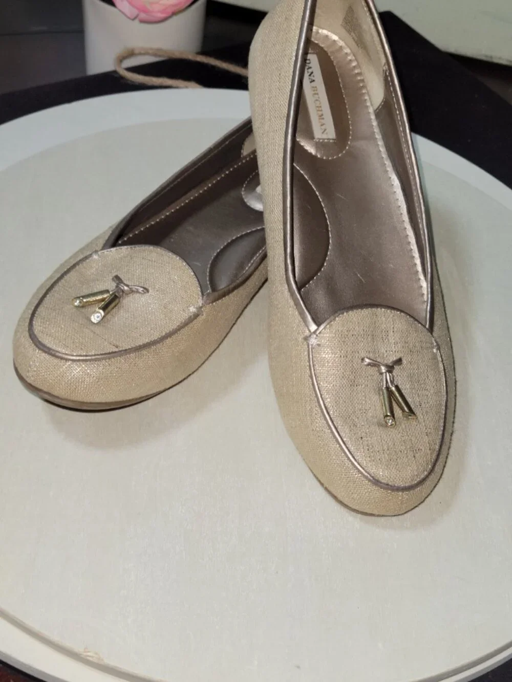 Dana Buchman Gold Fabric Dress Loafers [Item # SF01]